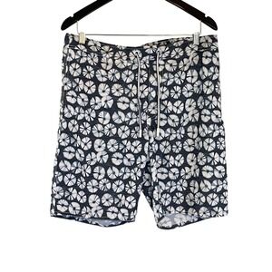 Johnnie-O Mens Floral Indigo Blue Swim Trunks Board Shorts Mesh Lined Size L